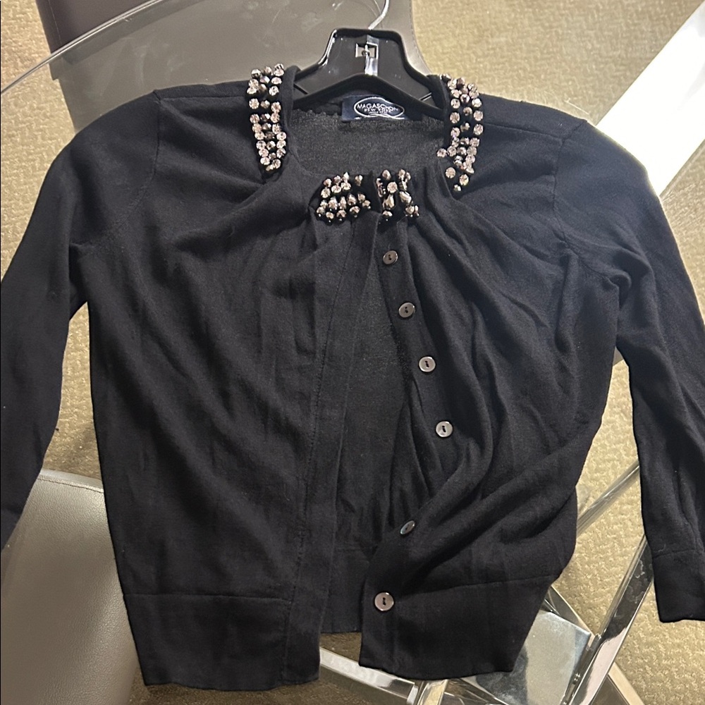 Magaschoni Black Blazer with Beaded Accents - Picture 1 of 4